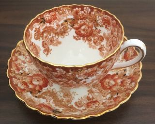 Vtg Victorian Radfords Bone China Fenton England - Floral Teacup&saucer Orangegold