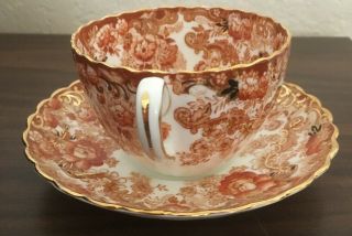 Vtg VICTORIAN RADFORDS Bone China FENTON England - Floral Teacup&Saucer OrangeGold 2