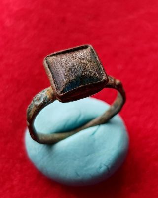 East Roman Ancient Bronze Ring,  Decorated With Glass Stone.