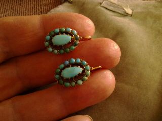 Antique Russian 14k Gold Hallmarked 56k With Real Turquoise Earrings