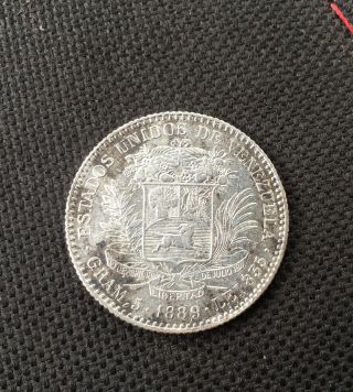 Rare Venezuela 1889 1 Bolivar Silver Coin