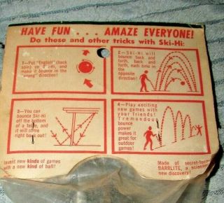 RARE 1965 HARD RUBBER BOUNCING BALL SKI HI JET ACTION IN PACKAGE 4
