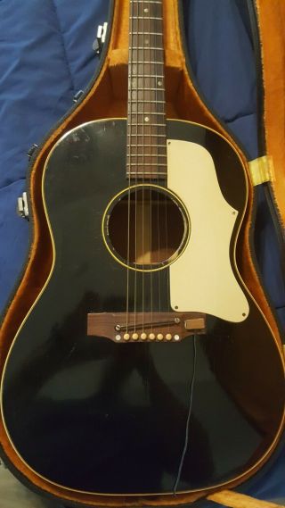 1968 Gibson J - 45 Acoustic Guitar Vintage Rare Black Ebony W/ White Pick Guard