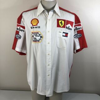 Vtg 90s Tommy Hilfiger Ferrari Racing S/s Button Up Shirt Rare Flag Marlboro Car