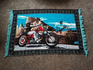 Vintage David Mann Ghost Rider Tapestry Harley Davidson Advertise Biker History