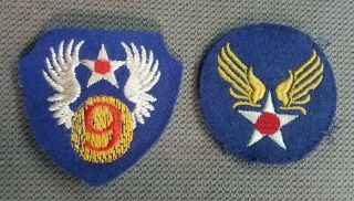 Ww2 British Made Wool Felt 9th Army Air Force And Usaaf Patch Set