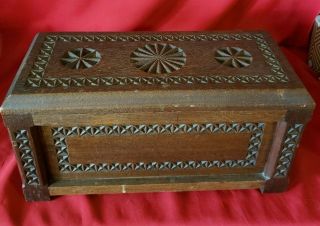 Unique Antique Hand Carved Hard Wood Pinwheel Star Design Box 13.  5 " X 6.  5 " X 7 "