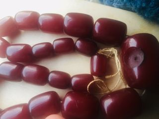 Antique Faturan Cherry Amber Bakelite Barel Beads Damari Necklace 86.  6 Grams. 5