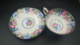 Vintage Paragon Sweet Pea Pink & Blue Fine Bone China Tea Cup & Saucer England 5