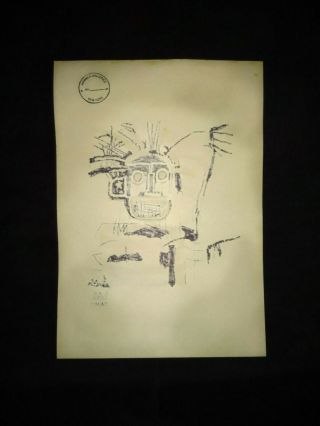 RARE AND JEAN MICHEL BASQUIAT (KING SAMO) DRAWING ON OLD PAPER SIGNED 2