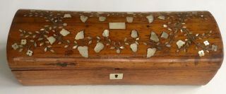 Domed Wood Box Pearl Inlay W.  Lock,  Jewelry Trinket