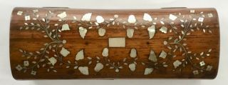 Domed Wood Box Pearl Inlay w.  Lock,  Jewelry Trinket 2