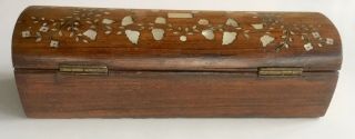 Domed Wood Box Pearl Inlay w.  Lock,  Jewelry Trinket 4