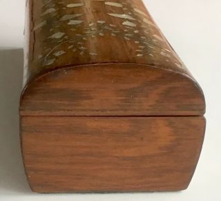 Domed Wood Box Pearl Inlay w.  Lock,  Jewelry Trinket 8