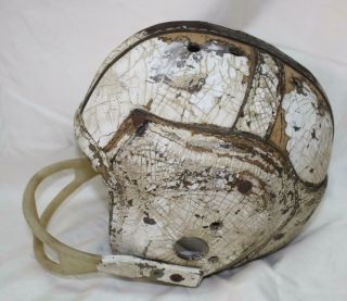 Vintage 1920s White Leather Football Helmet With Plastic Face Guard Ss