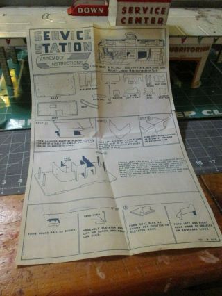 Marx Gas Station Instruction Sheet - Double Sided.  Circa 1950 