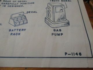 MARX GAS STATION INSTRUCTION SHEET - DOUBLE SIDED.  CIRCA 1950 ' S 3