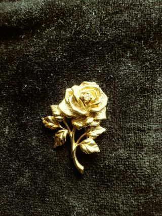 Vintage Tiffany & Co 14k Yellow Gold Diamond Rose Flower Pin Brooch 7.  92g