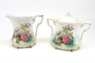 Antique Rs Prussia Hand Painted Sugar Creamer Pink Rose