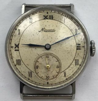 Vintage Wwii Minerva Stainless Steel Wrist Watch