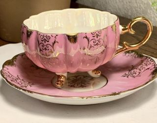Vintage Royal Halsey Very Fine Tea Cup And Saucer Or Gold And Pink, 2