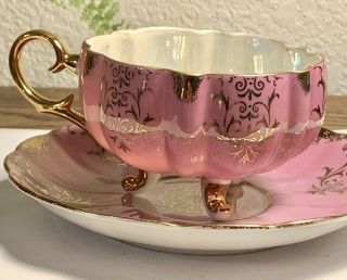 Vintage Royal Halsey Very Fine Tea Cup And Saucer Or Gold And Pink, 3