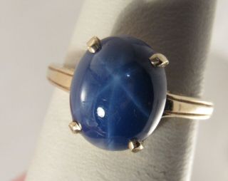 Estate Vintage 14kt Gold 5 Ct Blue Star Sapphire Ladies Solitaire Ring Sz 6.  75