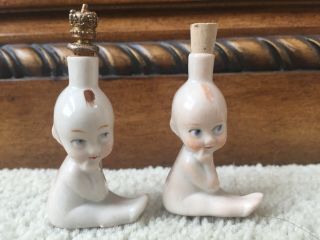 2 Rare Porcelain Antique Rose Oneill Kewpie Doll Perfume Bottles