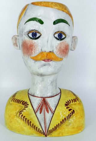 Huge Vintage Horchow Made In Italy Ceramic Man Head Male Bust Vase 16 " Tall