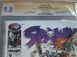 Spawn 9 CGC 9.  8 SS Lee,  MacFarlane RARE 1st Angela 2X,  signed in gold & red 2