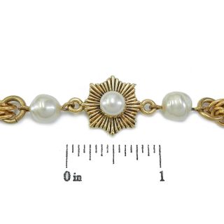 CHANEL Gold Plated CC Logos Imitation Pearl Vintage Necklace 4358a Rise - on 3