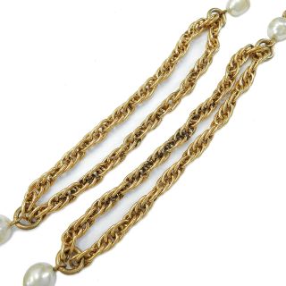 CHANEL Gold Plated CC Logos Imitation Pearl Vintage Necklace 4358a Rise - on 5