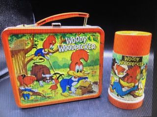 Vintage 1972 Woody Woodpecker Metal Lunchbox W/ Matching Thermos