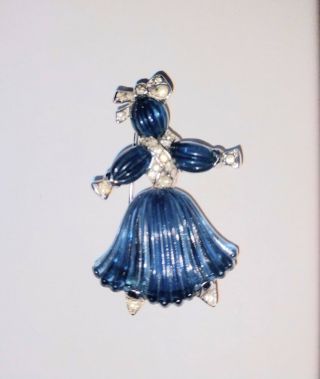 Vintage " Pom Pom " Blue Glass Trifari Pin