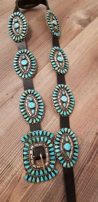 Vintage Navajo Sleeping Beauty Turquoise Clusters Sterling Silver Concho Belt