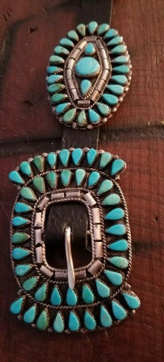 Vintage Navajo Sleeping Beauty Turquoise Clusters Sterling Silver Concho Belt 2