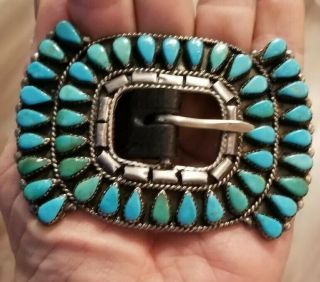 Vintage Navajo Sleeping Beauty Turquoise Clusters Sterling Silver Concho Belt 4
