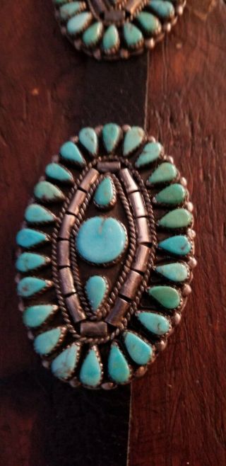 Vintage Navajo Sleeping Beauty Turquoise Clusters Sterling Silver Concho Belt 5