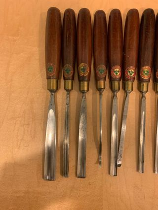 Vintage Marples Set Of 12 Wood Carving Chisel Set Inscribe Name & Decal 2