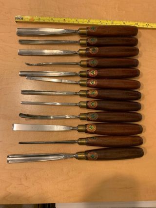 Vintage Marples Set Of 12 Wood Carving Chisel Set Inscribe Name & Decal 5