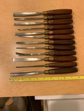 Vintage Marples Set Of 12 Wood Carving Chisel Set Inscribe Name & Decal 6