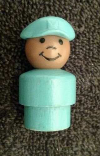 Vintage Fisher Price Little People 996 Airport Pilot With Wooden Body