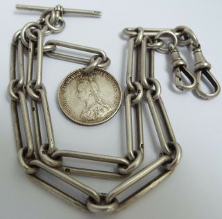 Heavy 59g English Antique 1906 Sterling Silver Double Albert Chain