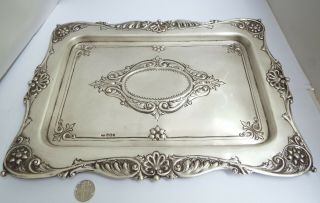 Stunning Large Heavy Decorative English Antique 1908 Solid Sterling Silver Tray