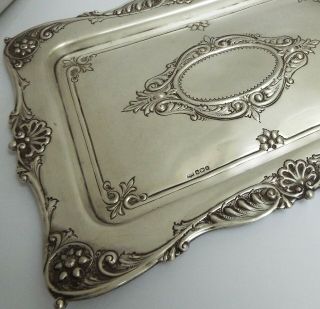 STUNNING LARGE HEAVY DECORATIVE ENGLISH ANTIQUE 1908 SOLID STERLING SILVER TRAY 4