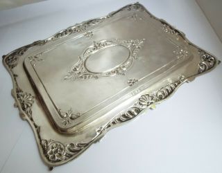 STUNNING LARGE HEAVY DECORATIVE ENGLISH ANTIQUE 1908 SOLID STERLING SILVER TRAY 5