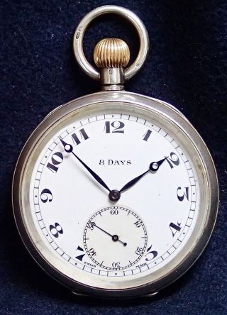8 Day Tandem Wind Twin Mainsprings Limit Solid Silver Pocket Watch London1919
