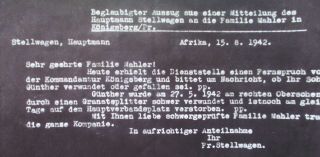 Notarized statement - German soldier killed in action in Africa - Tobruk 1942 3