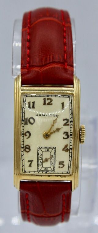 Vintage 14k Gold Hamilton Wrist Watch 19 Jewel 28.  65 X 20.  3 Mm Runs Well