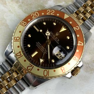Vintage Rolex GMT - Master Two - Tone Root Beer Nipple Dial Wristwatch Ref.  16753 NR 2